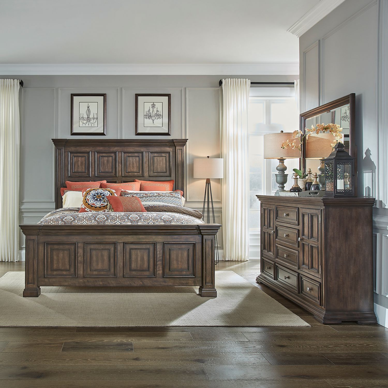 Big Valley Queen Panel Bed, Dresser & Mirror