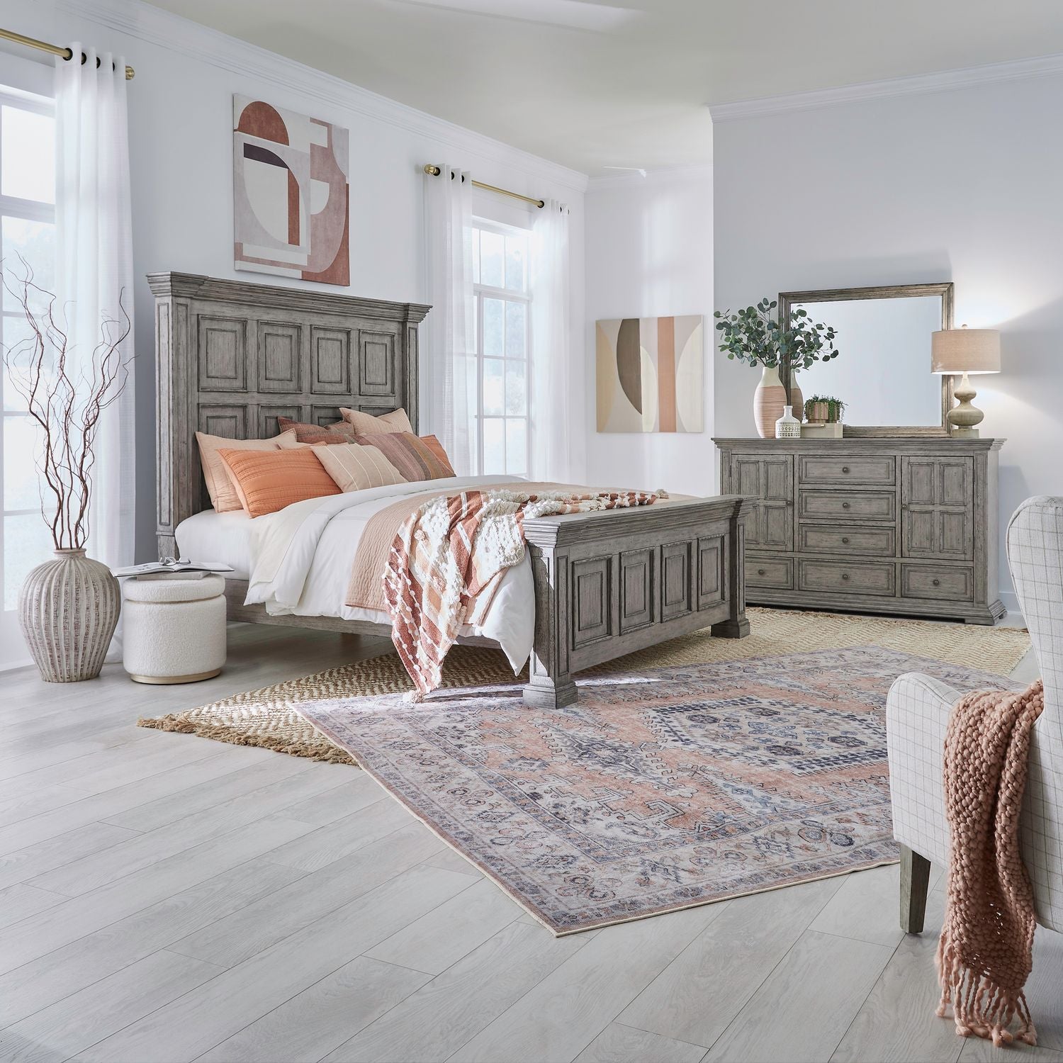 Big Valley King California Panel Bed, Dresser & Mirror