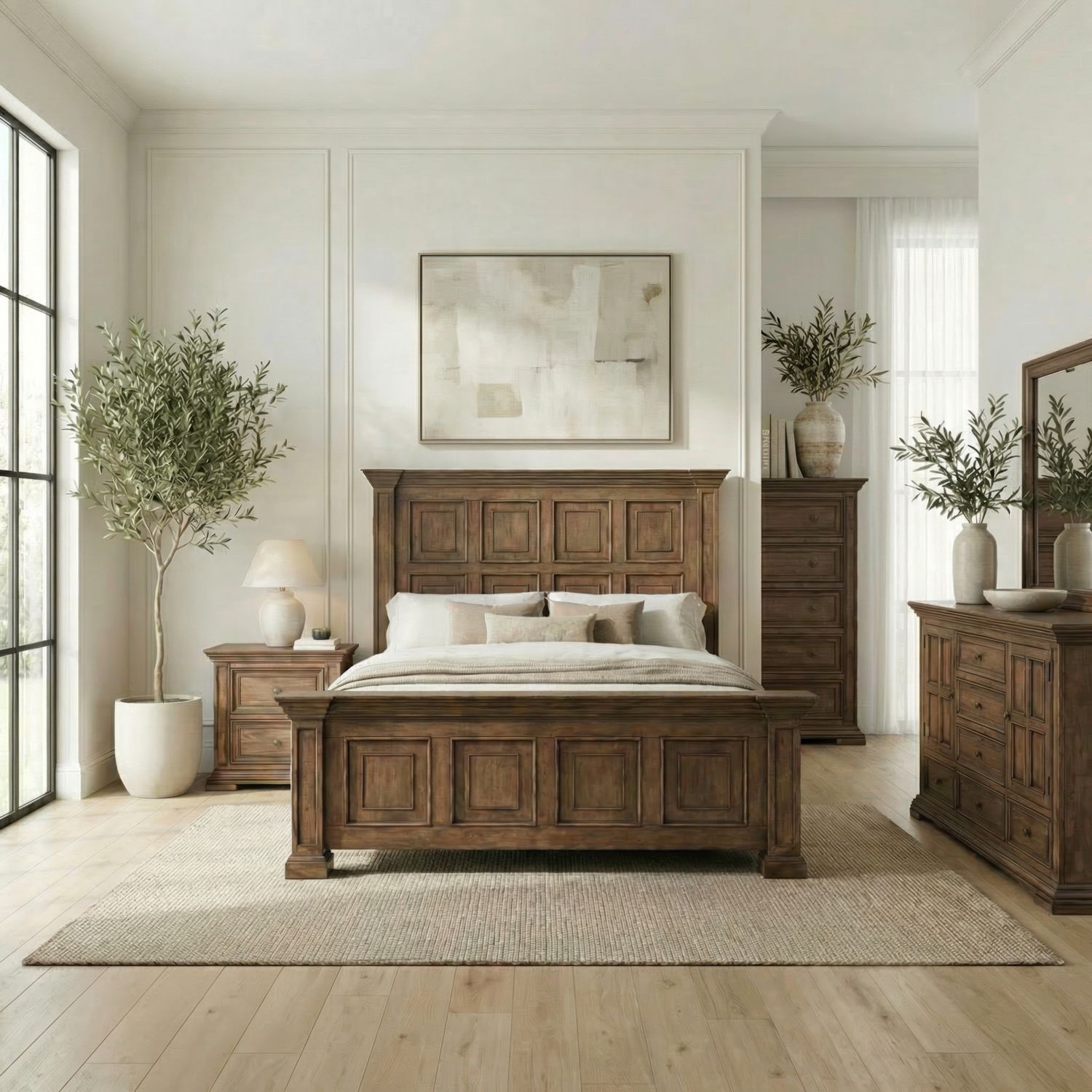 Big Valley Queen Panel Bed, Dresser & Mirror, Chest, Nightstand