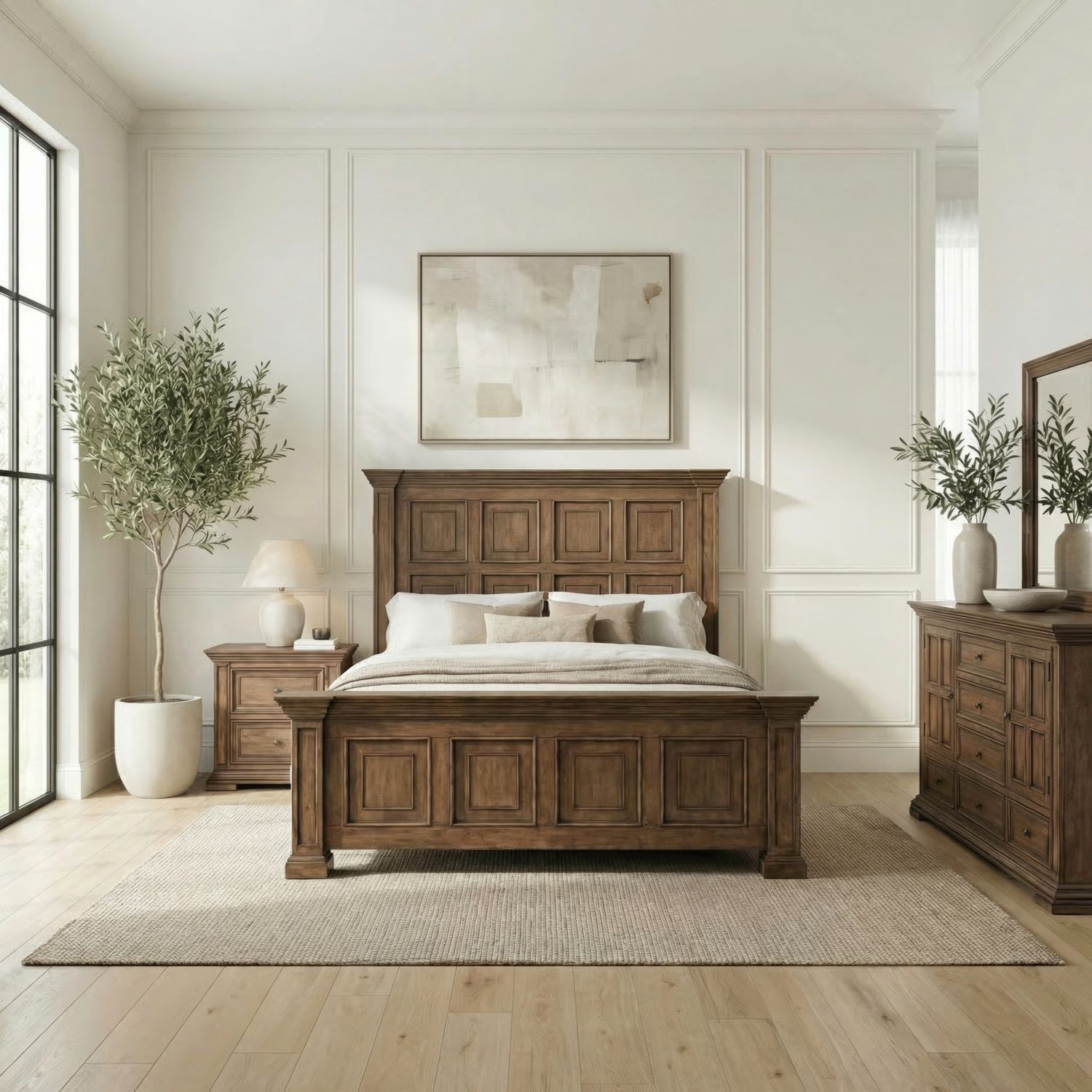 Big Valley Queen Panel Bed, Dresser & Mirror, Nightstand