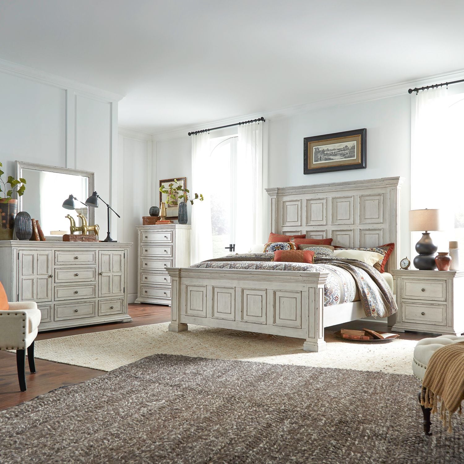 Big Valley Queen Panel Bed, Dresser & Mirror, Chest, Nightstand