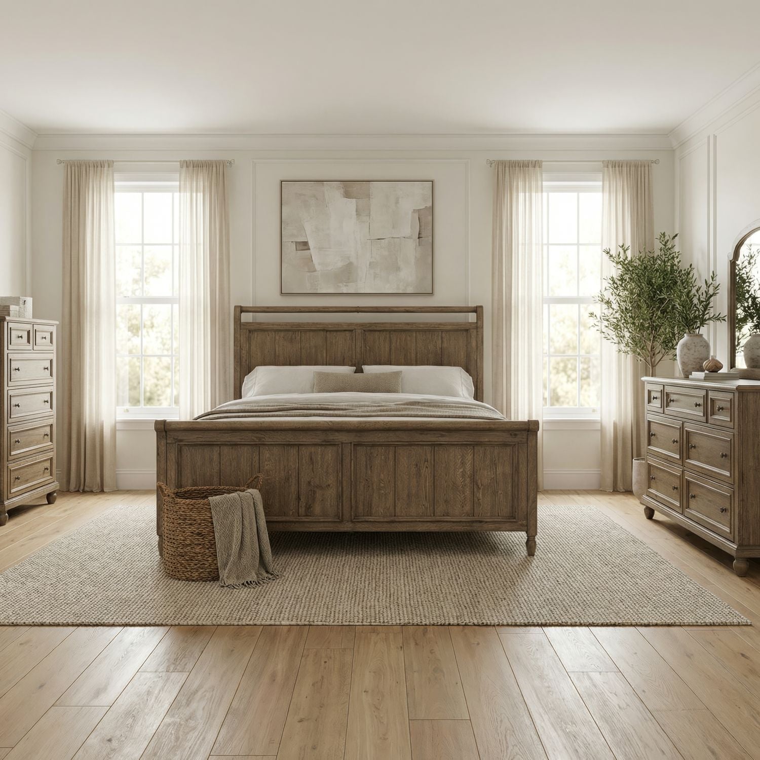 Homestead Haven Queen Sleigh Bed, Dresser & Mirror, Chest