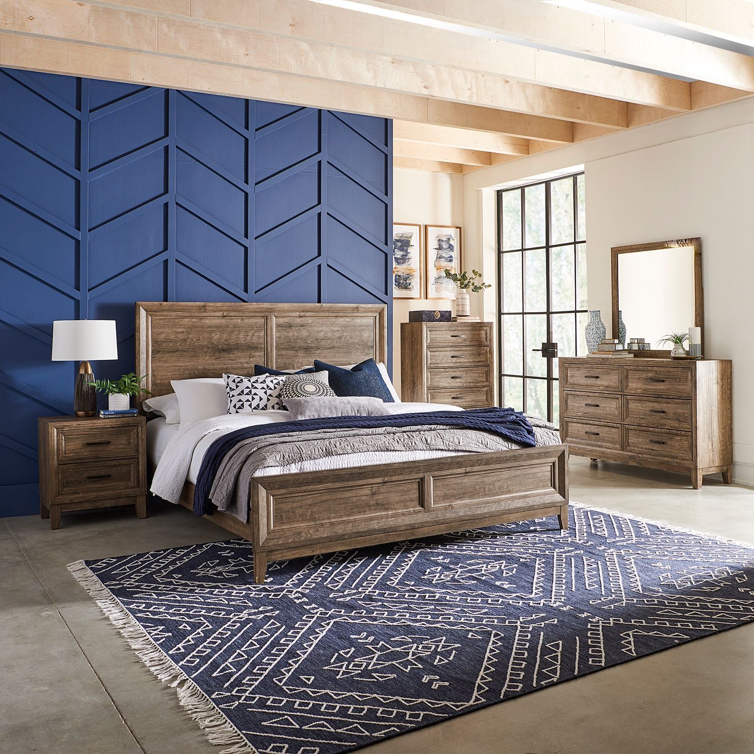 Ridgecrest King California Panel Bed, Dresser & Mirror, Chest, Nightstand