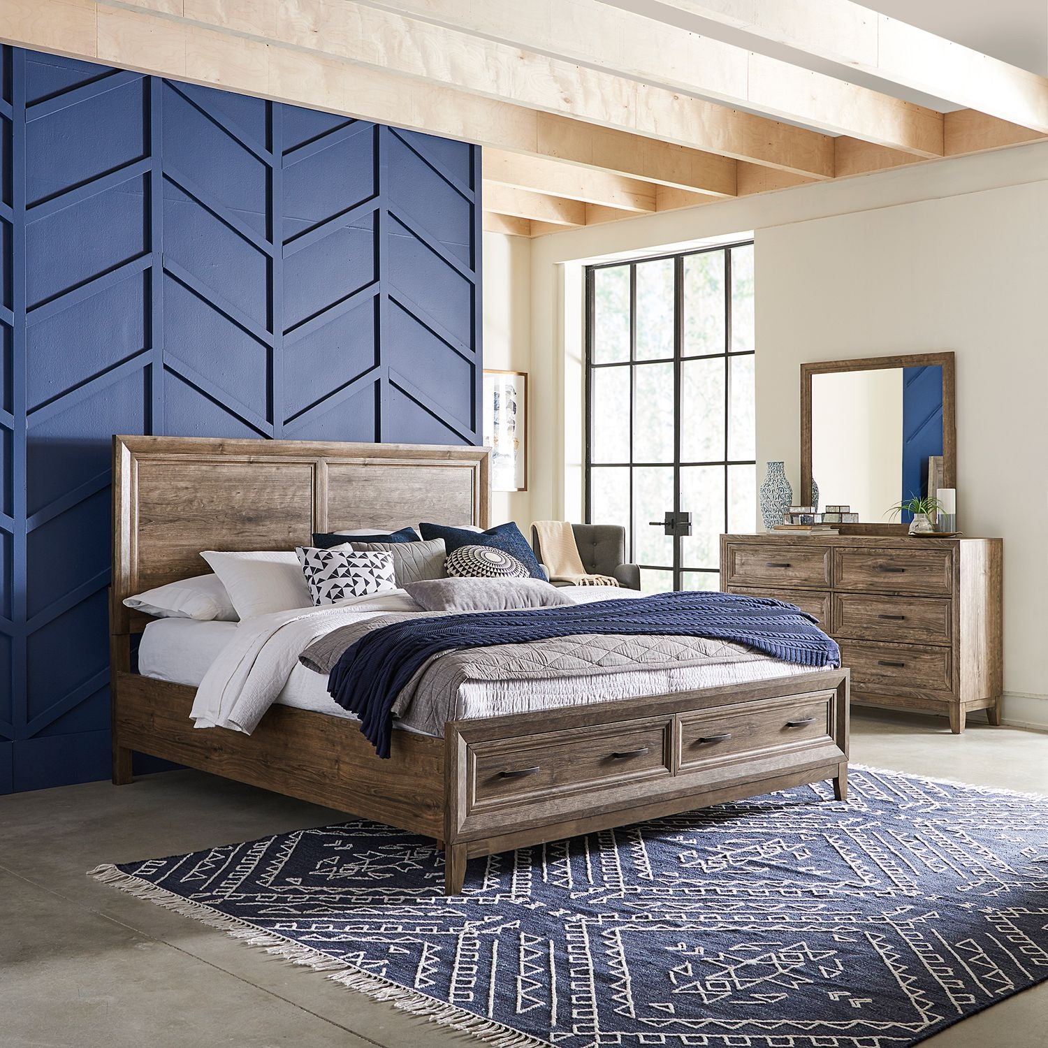 Ridgecrest King Storage Bed, Dresser & Mirror