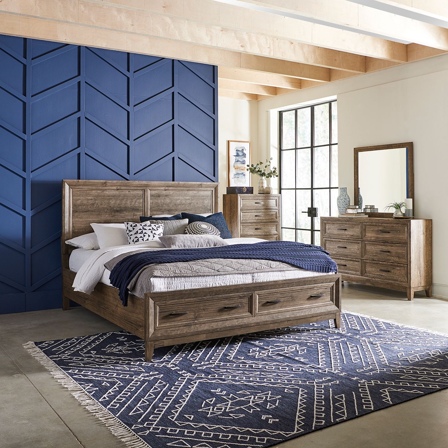 Ridgecrest King Storage Bed, Dresser & Mirror, Chest