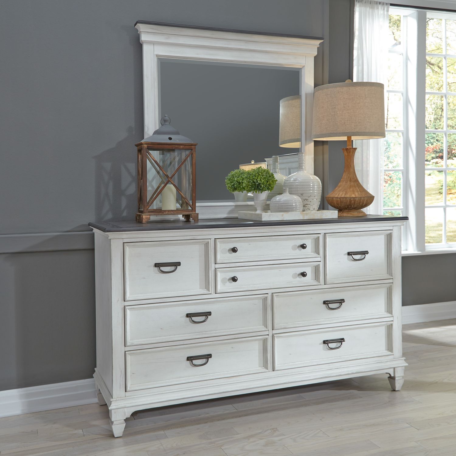 Allyson Park King California Panel Bed, Dresser & Mirror, Nightstand