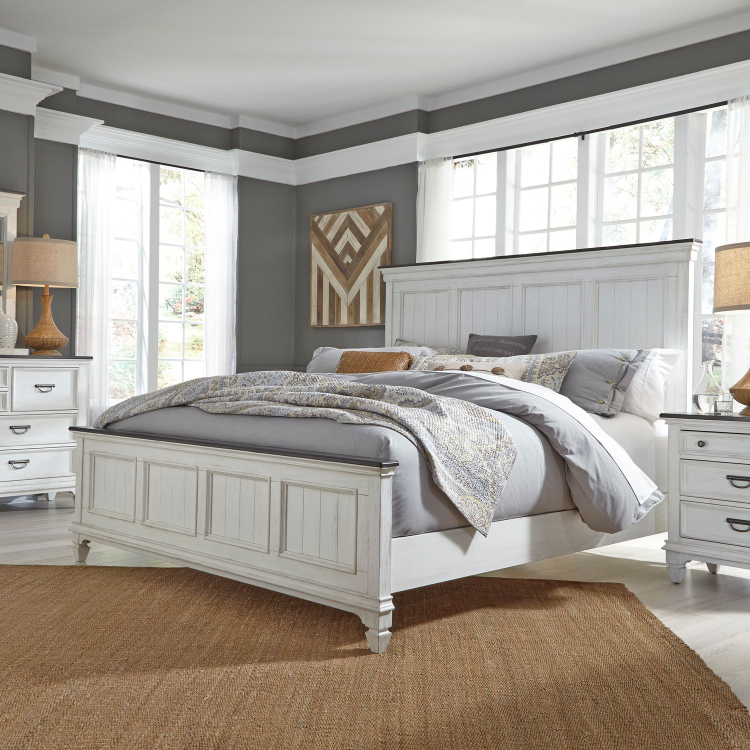 Allyson Park King California Panel Bed, Dresser & Mirror, Nightstand