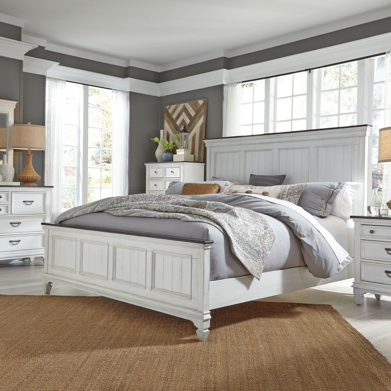 Allyson Park King Panel Bed, Dresser & Mirror, Chest, Nightstand