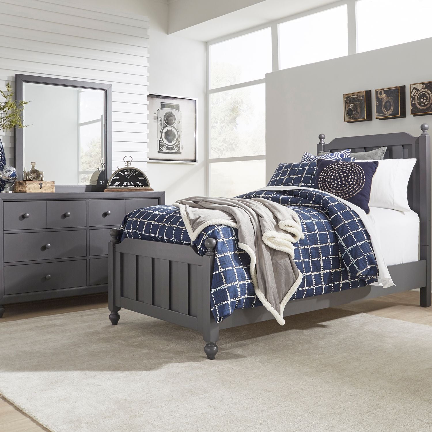 Cottage View Twin Panel Bed, Dresser & Mirror