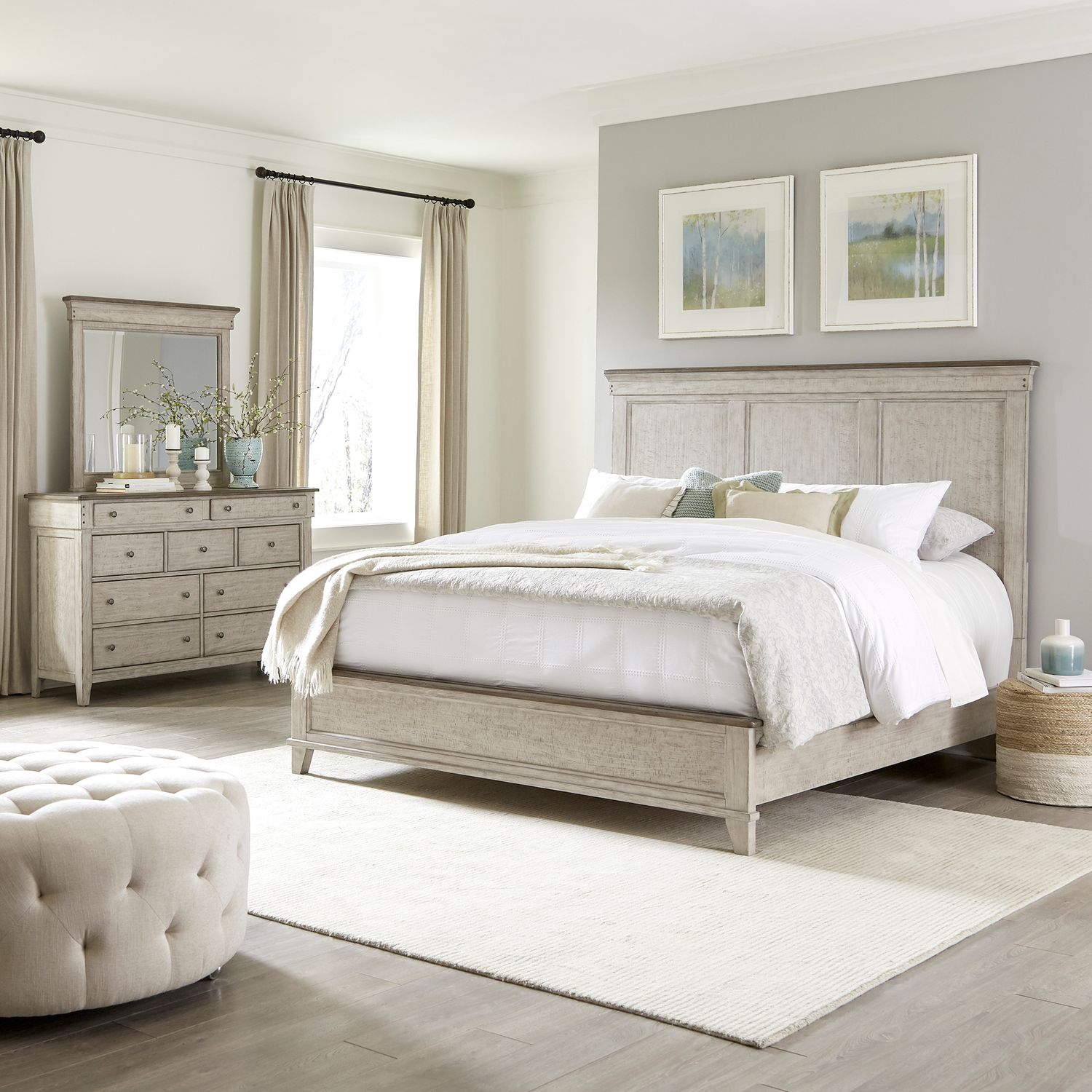 Ivy Hollow King Panel Bed, Dresser & Mirror