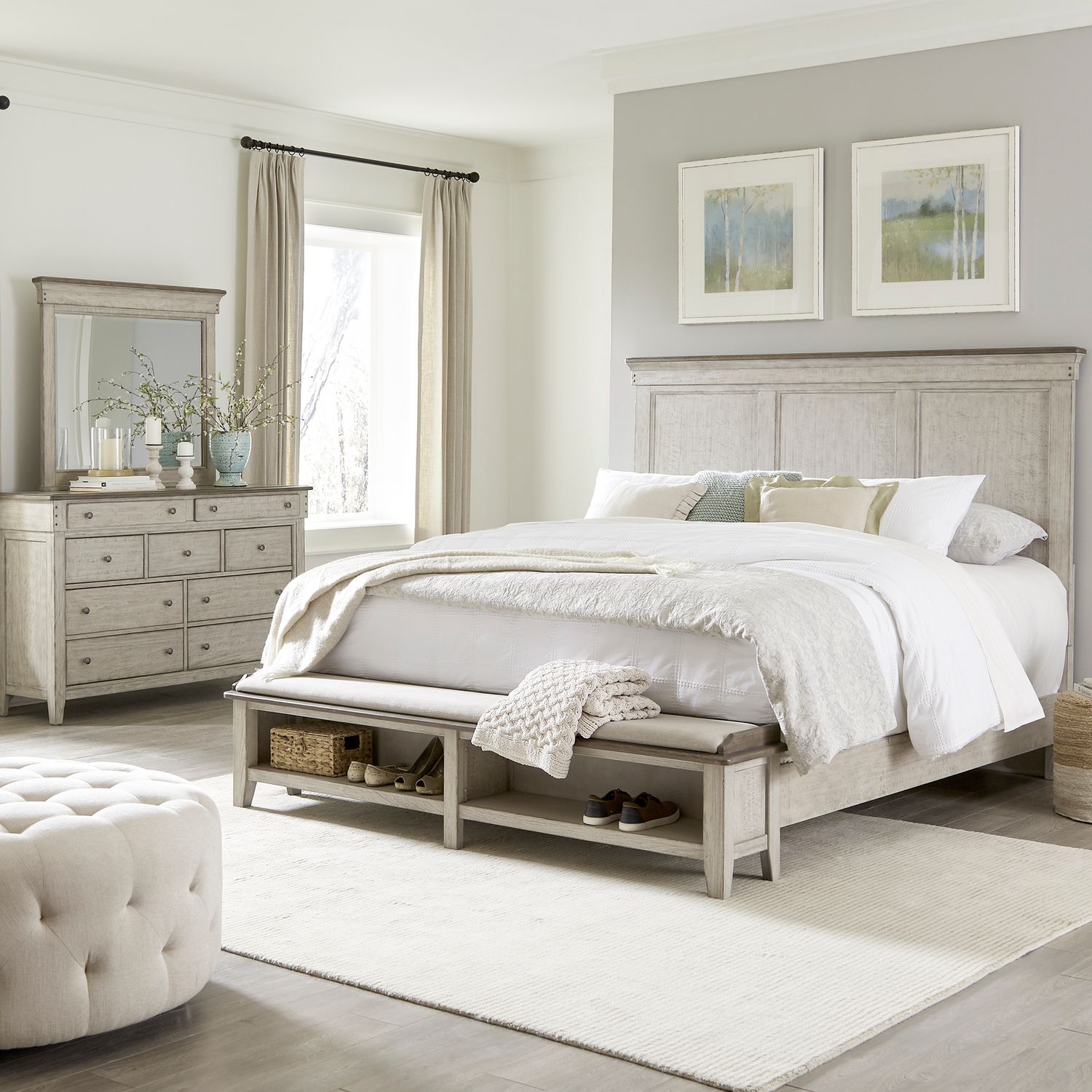 Ivy Hollow King Storage Bed, Dresser & Mirror