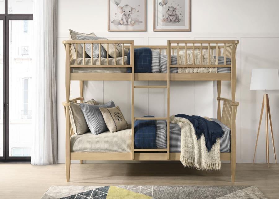 Abram Windsor Twin Over Twin Wood Bunk Bed with Ladder Almond