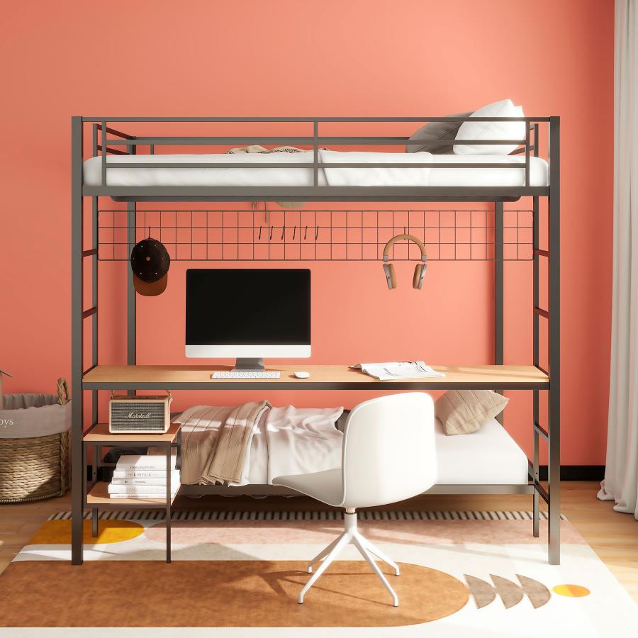 Bettoni Full-Over-Twin Workstation Bunk Bed Matte Black