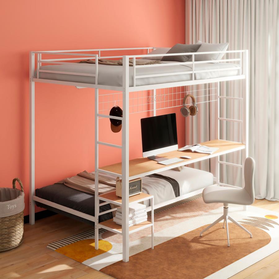 Bettoni Full-Over-Twin Workstation Bunk Bed Matte White