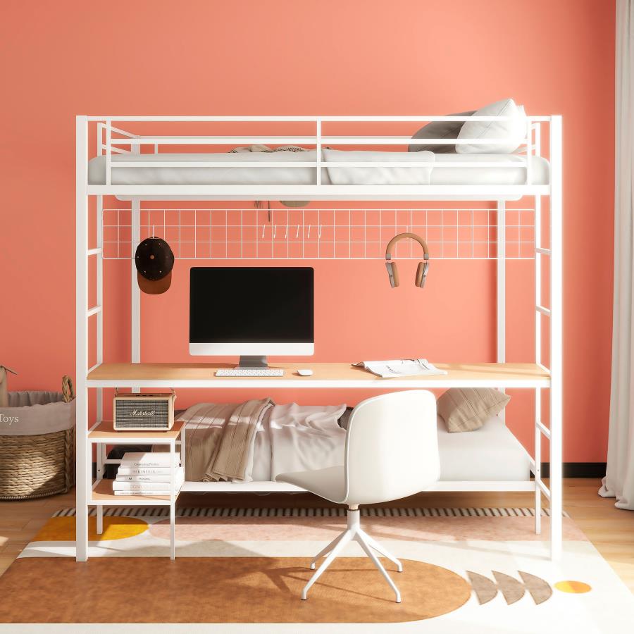 Bettoni Full-Over-Twin Workstation Bunk Bed Matte White
