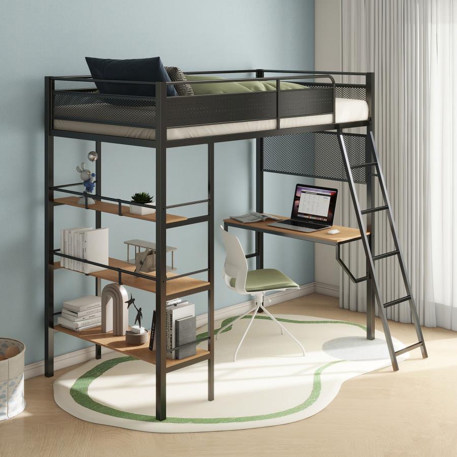Campus Metal Twin Workstation Loft Bed with Desk Matte Black