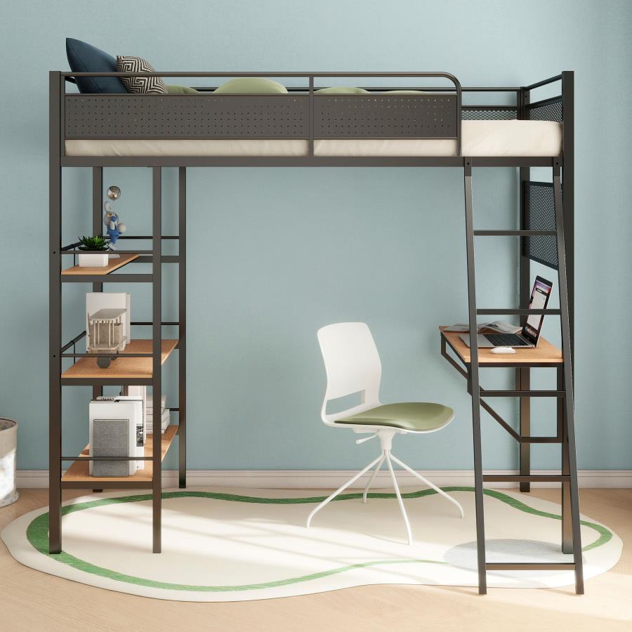 Campus Metal Twin Workstation Loft Bed with Desk Matte Black