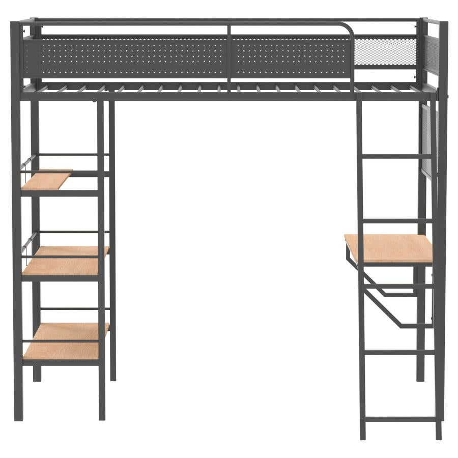 Campus Metal Twin Workstation Loft Bed with Desk Matte Black