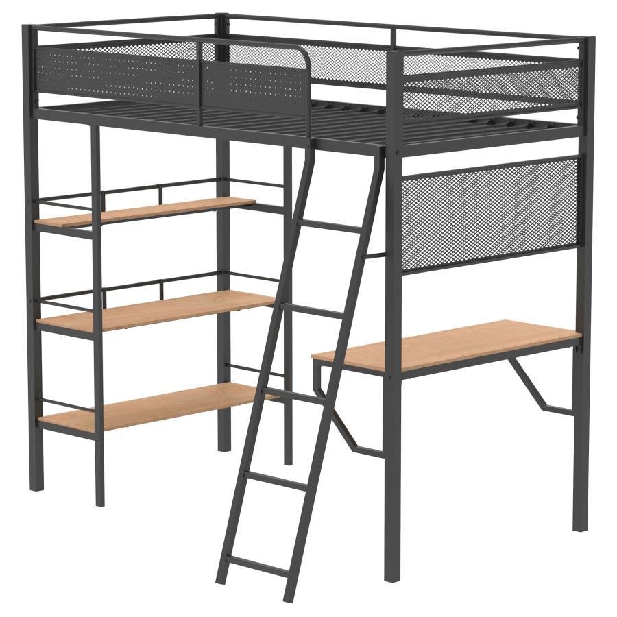 Campus Metal Twin Workstation Loft Bed with Desk Matte Black