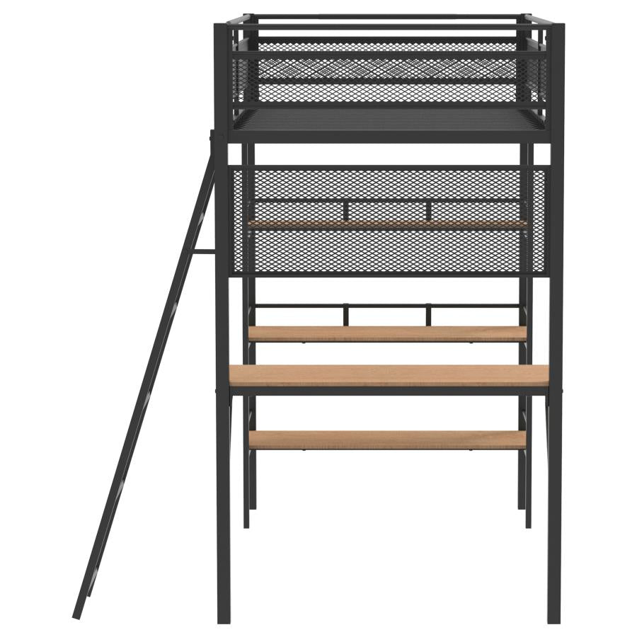 Campus Metal Twin Workstation Loft Bed with Desk Matte Black