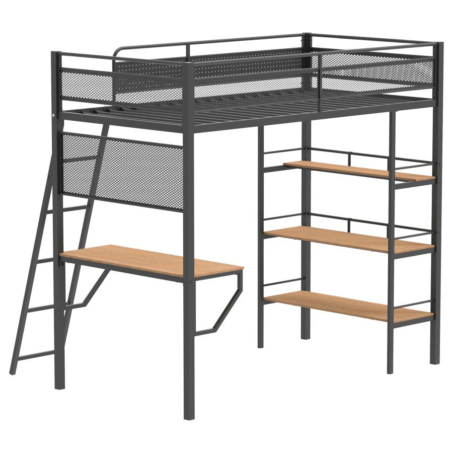 Campus Metal Twin Workstation Loft Bed with Desk Matte Black