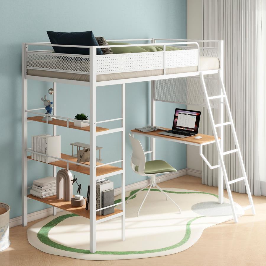 Campus Metal Twin Workstation Loft Bed with Desk Matte White