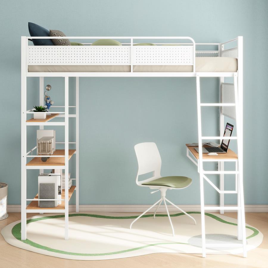Campus Metal Twin Workstation Loft Bed with Desk Matte White