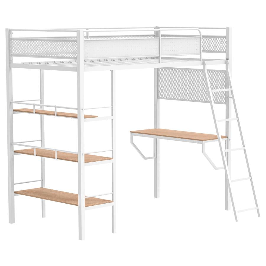 Campus Metal Twin Workstation Loft Bed with Desk Matte White