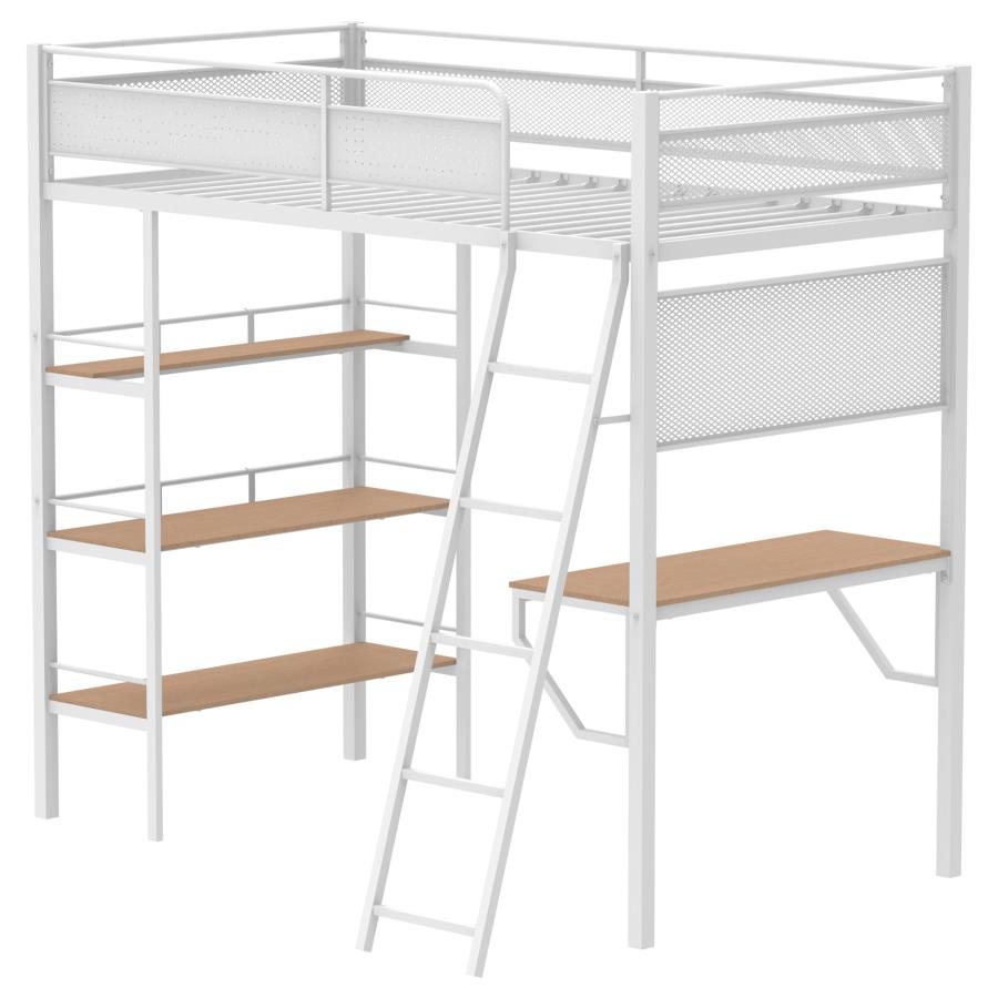 Campus Metal Twin Workstation Loft Bed with Desk Matte White
