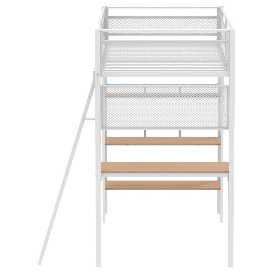 Campus Metal Twin Workstation Loft Bed with Desk Matte White