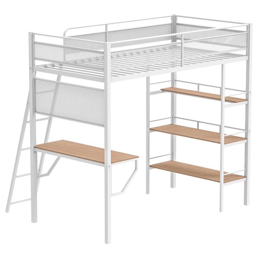 Campus Metal Twin Workstation Loft Bed with Desk Matte White