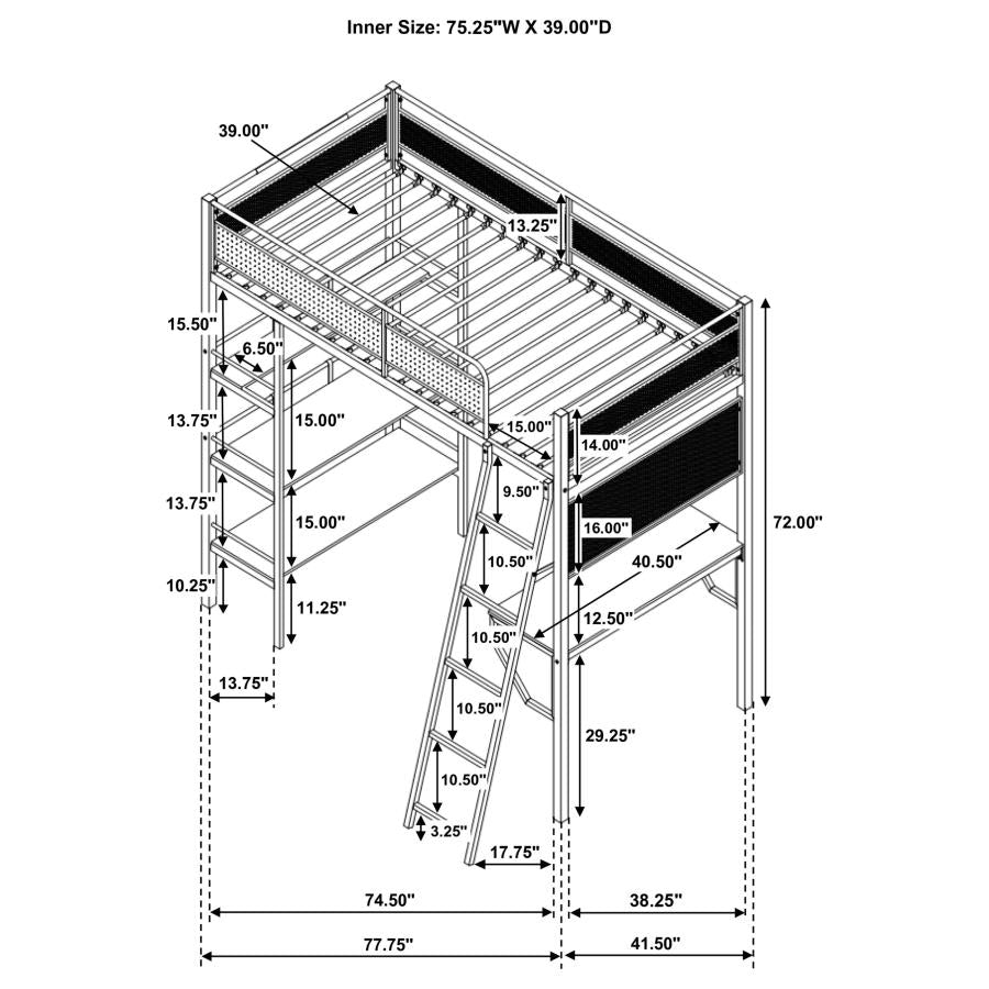 Campus Metal Twin Workstation Loft Bed with Desk Matte White