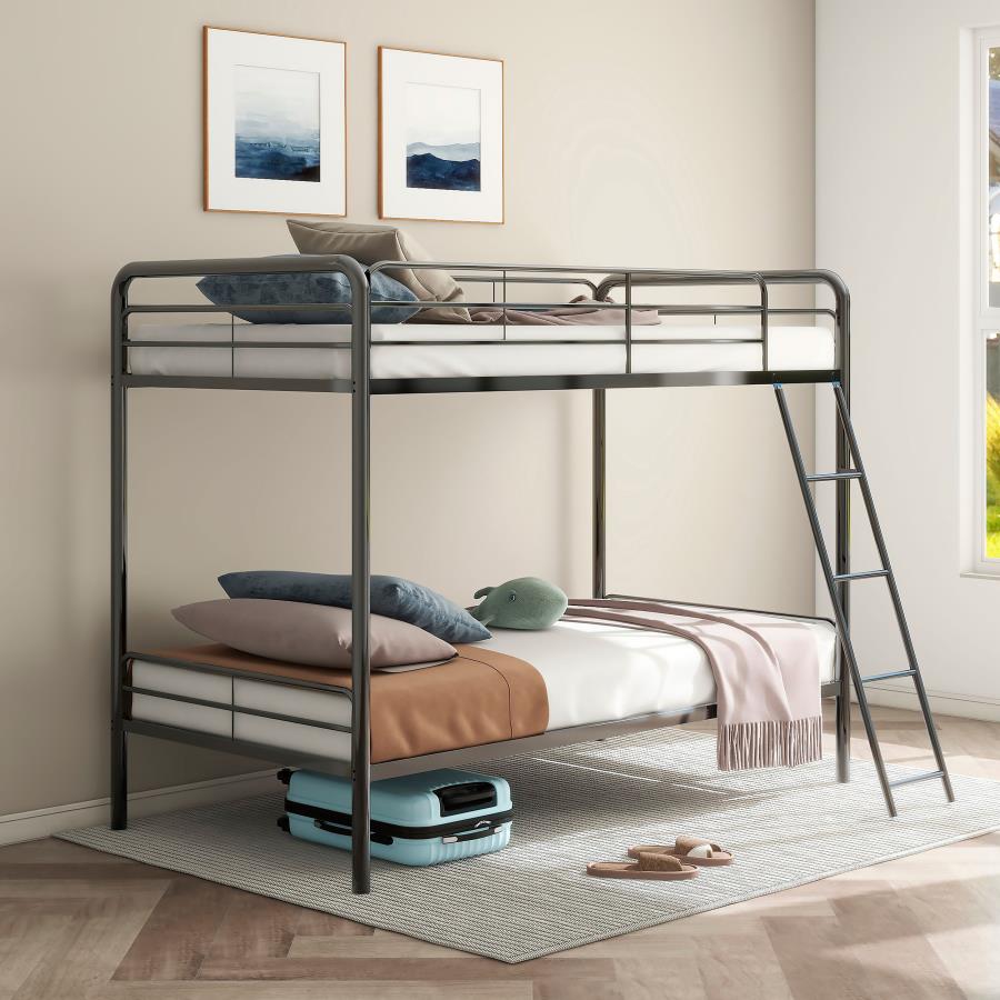 Carson Twin-Over-Twin Steel Bunk Bed with Angled Ladder Glossy Black