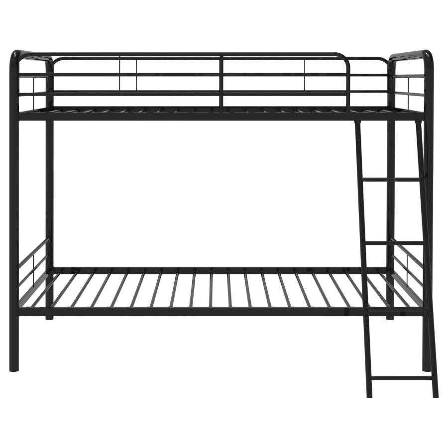 Carson Twin-Over-Twin Steel Bunk Bed with Angled Ladder Glossy Black