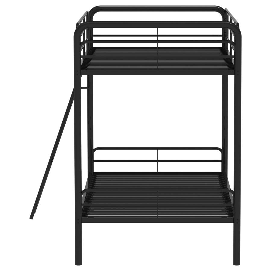 Carson Twin-Over-Twin Steel Bunk Bed with Angled Ladder Glossy Black