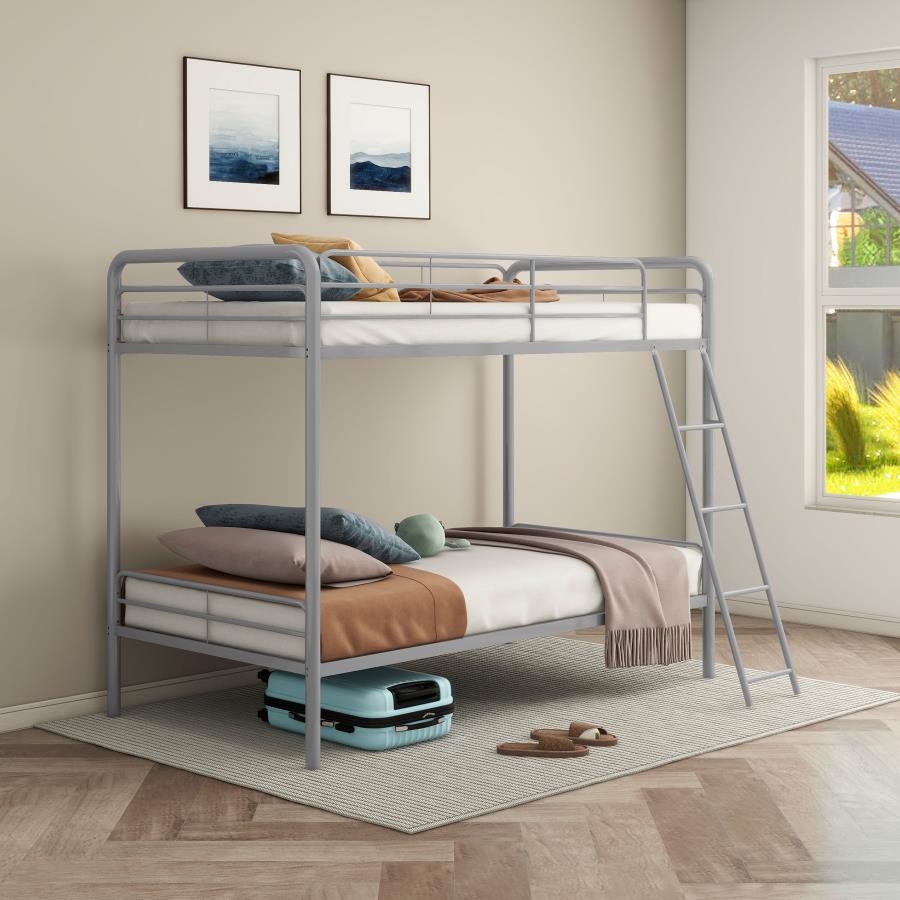 Carson Twin-Over-Twin Steel Bunk Bed with Angled Ladder Glossy Silver