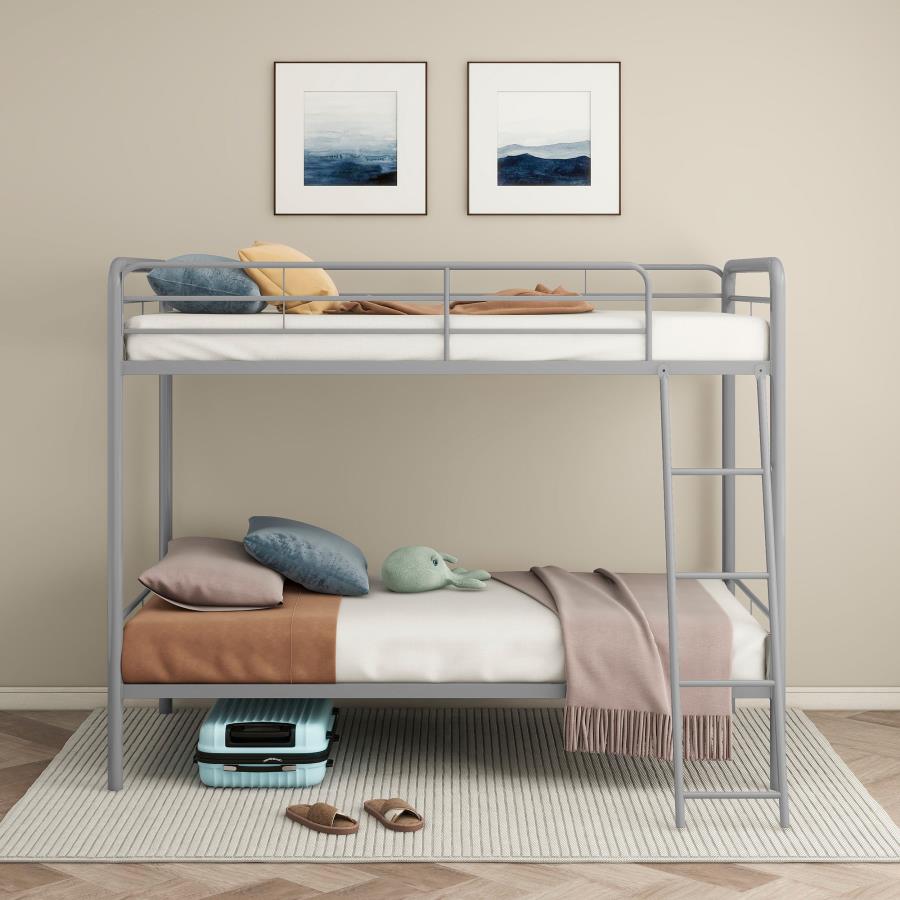 Carson Twin-Over-Twin Steel Bunk Bed with Angled Ladder Glossy Silver