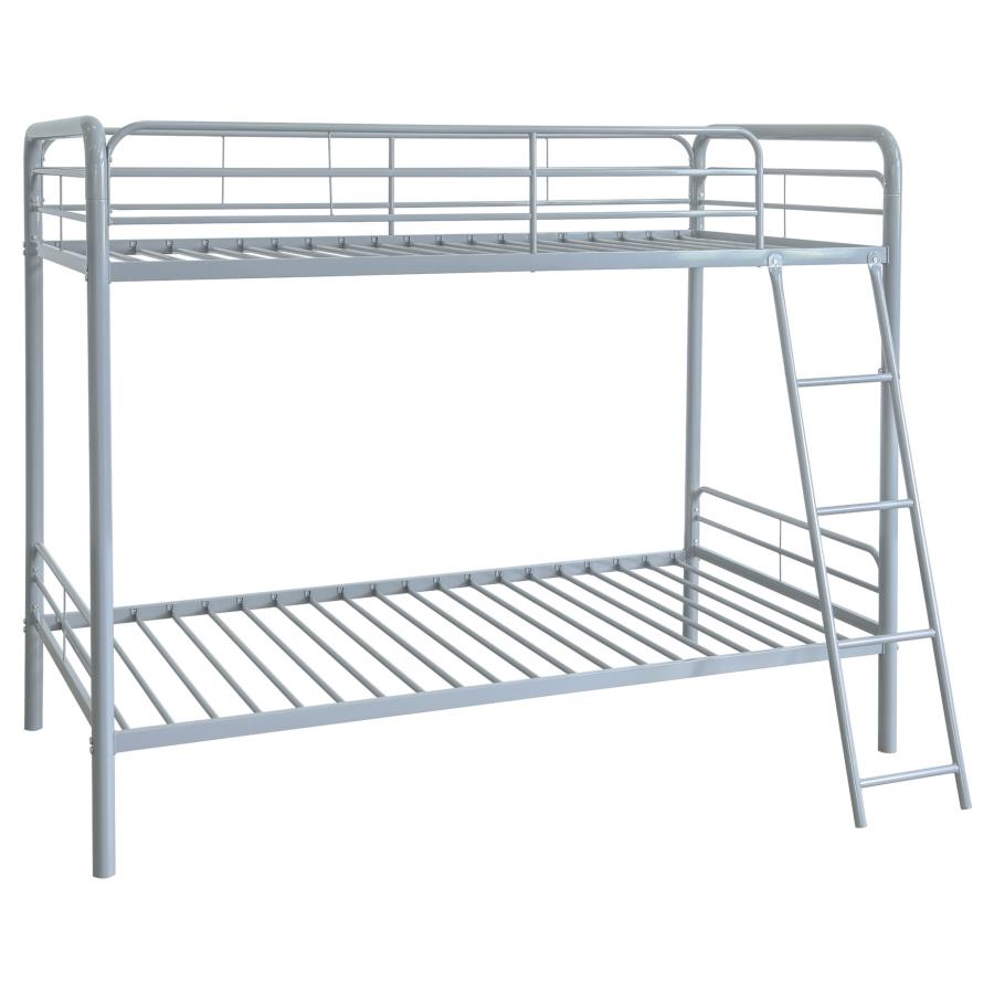 Carson Twin-Over-Twin Steel Bunk Bed with Angled Ladder Glossy Silver