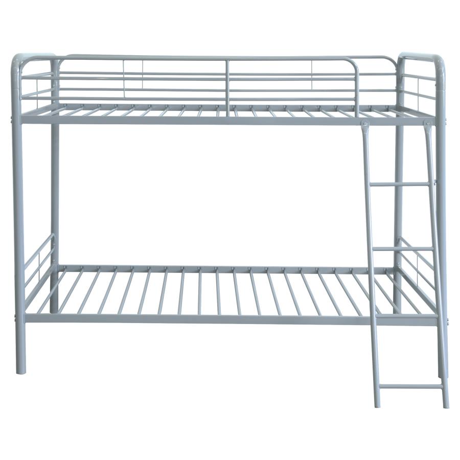 Carson Twin-Over-Twin Steel Bunk Bed with Angled Ladder Glossy Silver