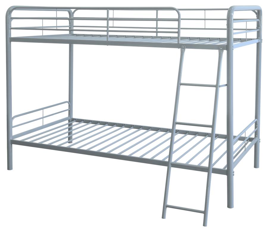 Carson Twin-Over-Twin Steel Bunk Bed with Angled Ladder Glossy Silver