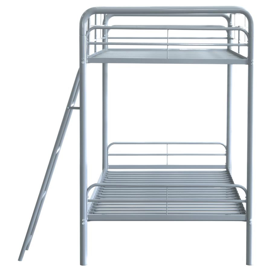 Carson Twin-Over-Twin Steel Bunk Bed with Angled Ladder Glossy Silver