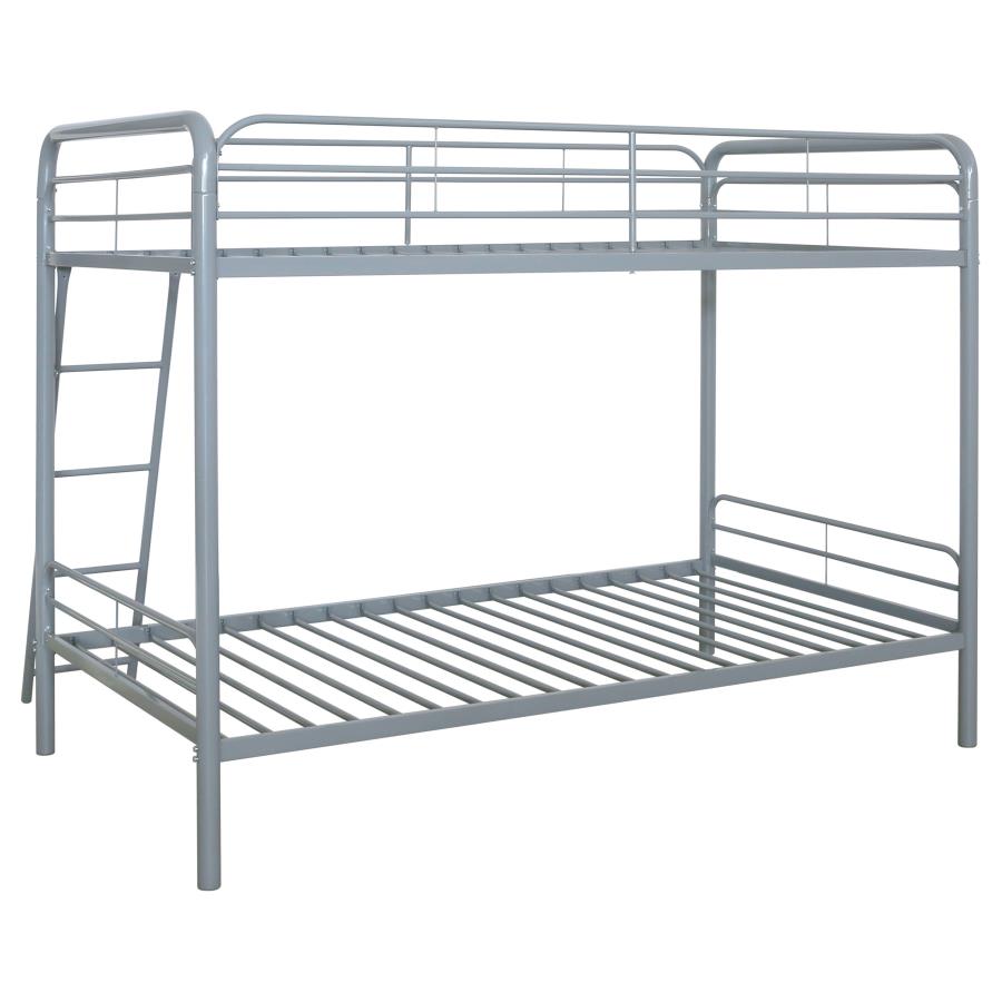 Carson Twin-Over-Twin Steel Bunk Bed with Angled Ladder Glossy Silver