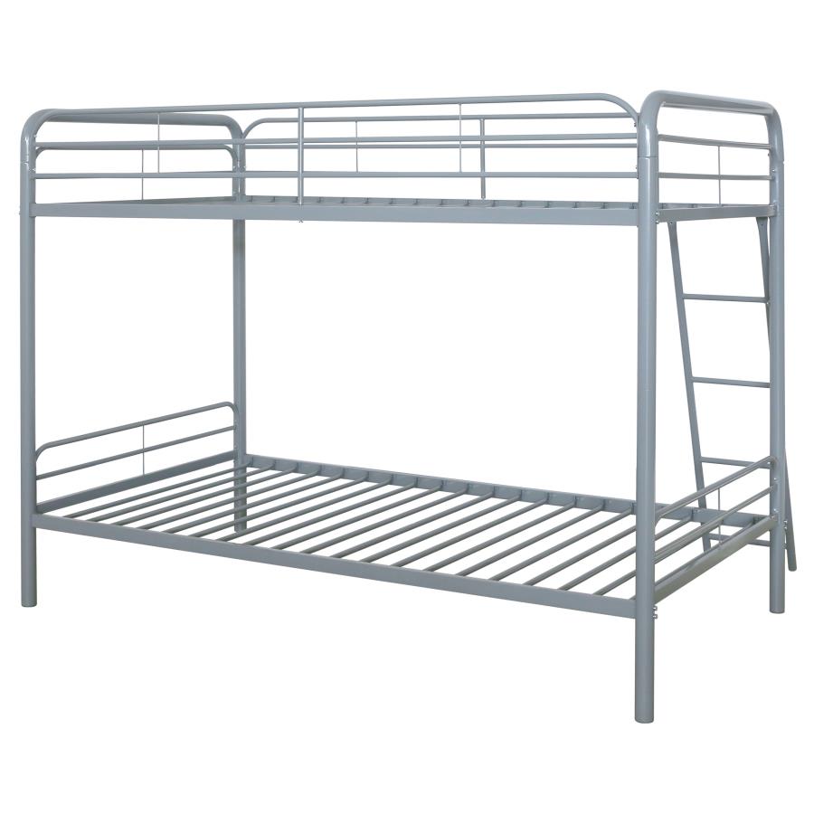 Carson Twin-Over-Twin Steel Bunk Bed with Angled Ladder Glossy Silver