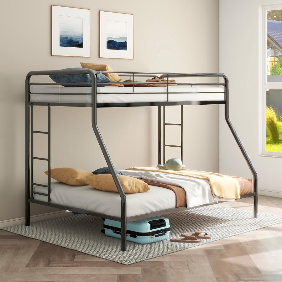 Carson Twin-Over-Full Steel Bunk Bed with Dual Ladders Glossy Black