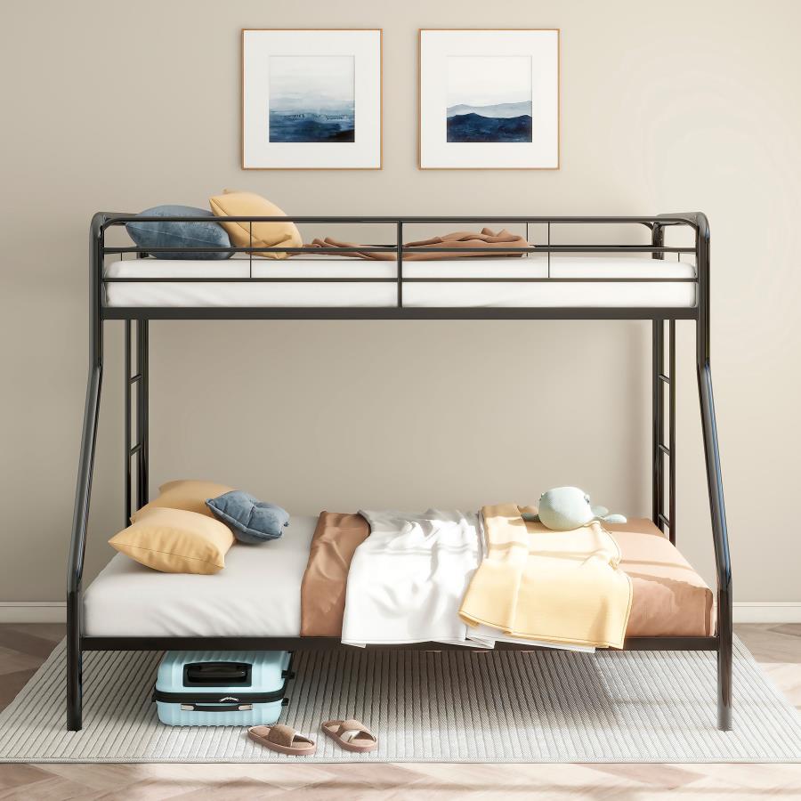 Carson Twin-Over-Full Steel Bunk Bed with Dual Ladders Glossy Black