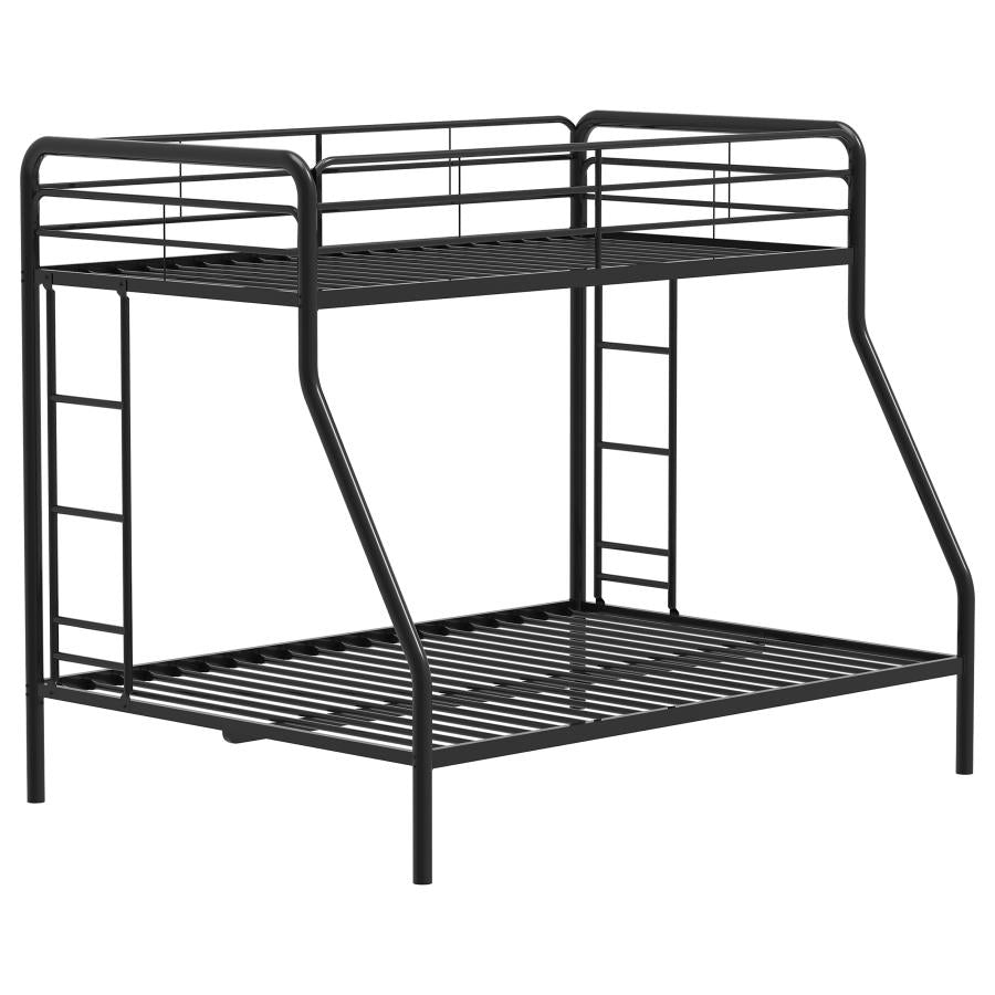 Carson Twin-Over-Full Steel Bunk Bed with Dual Ladders Glossy Black