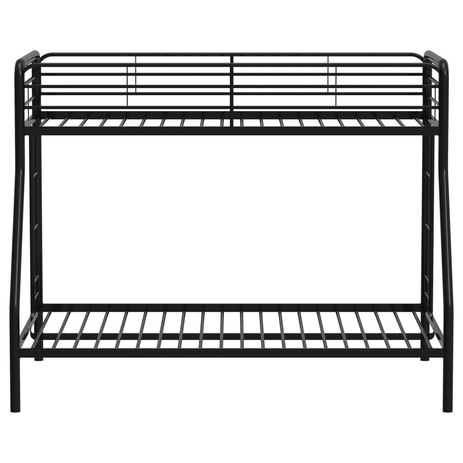 Carson Twin-Over-Full Steel Bunk Bed with Dual Ladders Glossy Black