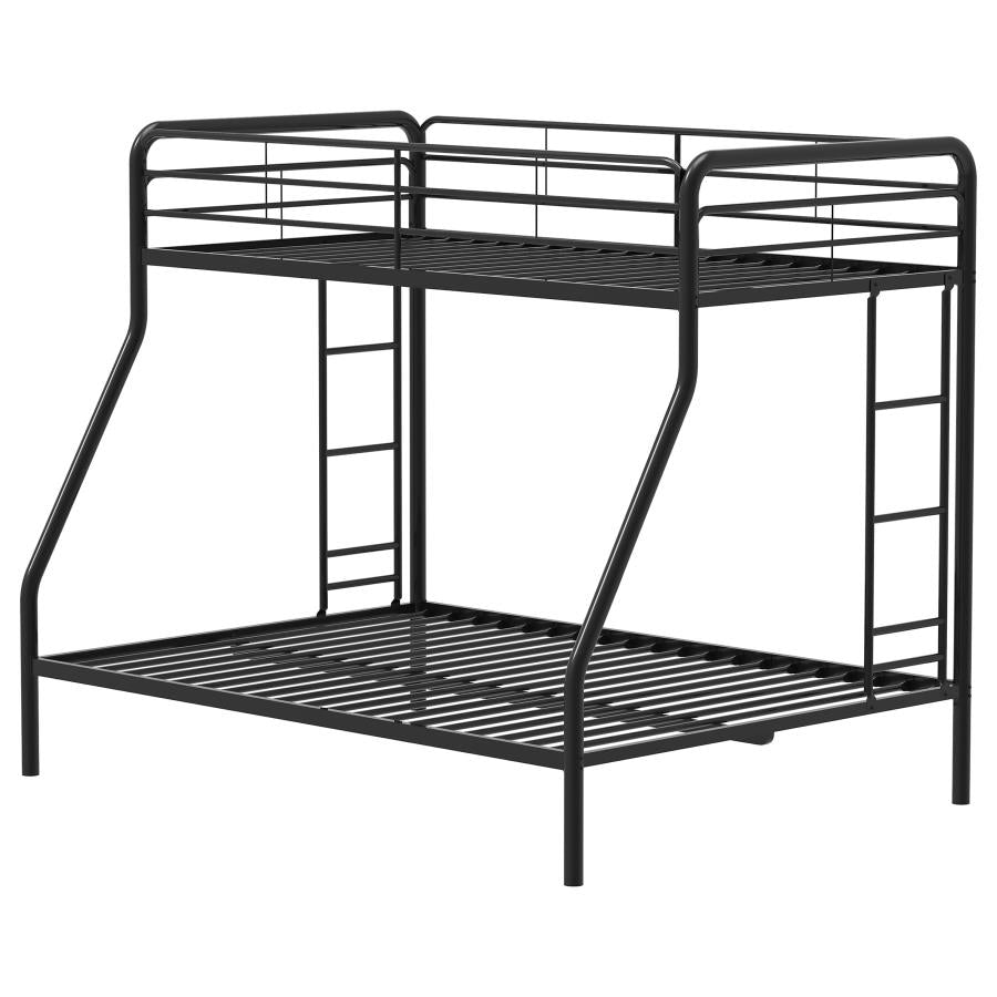Carson Twin-Over-Full Steel Bunk Bed with Dual Ladders Glossy Black