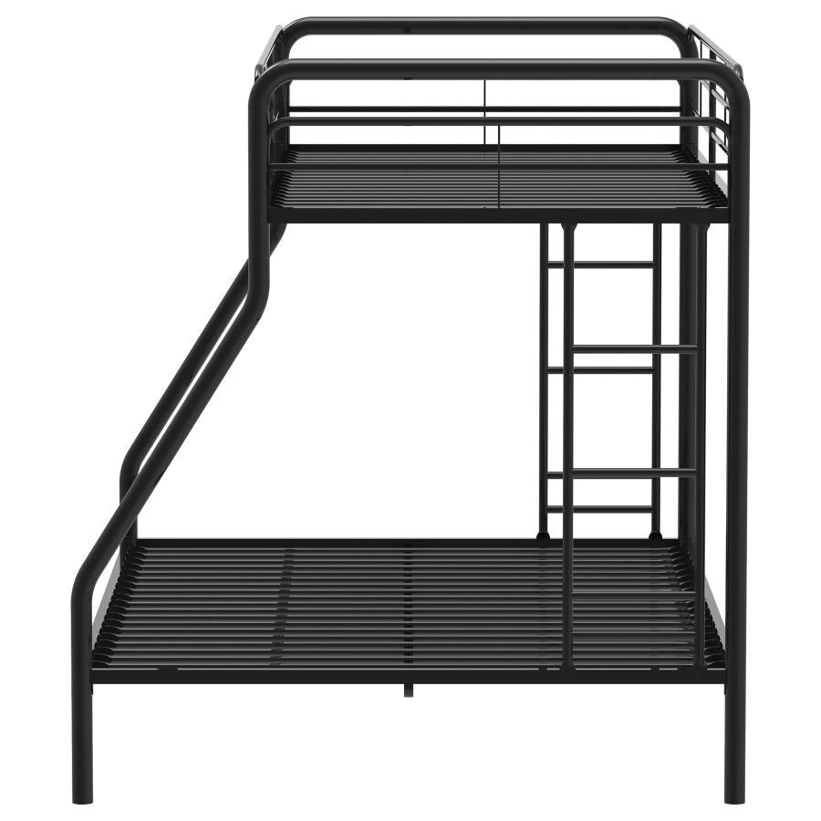 Carson Twin-Over-Full Steel Bunk Bed with Dual Ladders Glossy Black