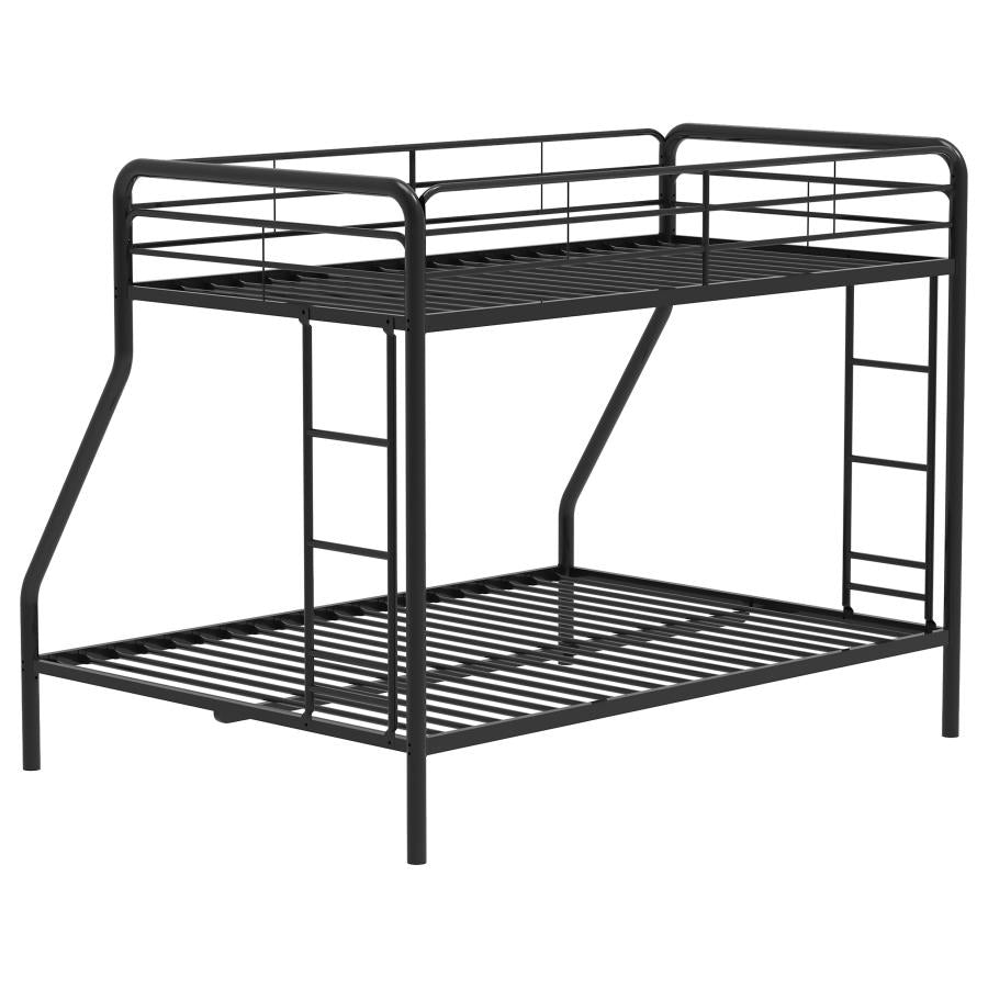 Carson Twin-Over-Full Steel Bunk Bed with Dual Ladders Glossy Black